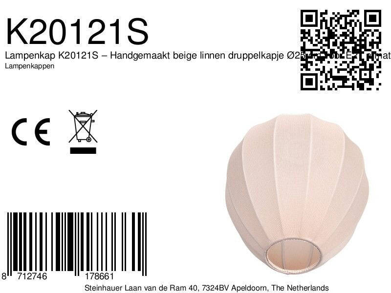 Abat-jour en lin beige forme goutte pour suspension E27 – Ø25 cm