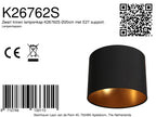 Abat-jour cylindrique en lin noir intérieur doré E27 – Ø20 cm