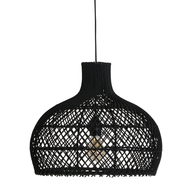 Suspension en rotin noir ajouré forme gourde – Ø42 cm