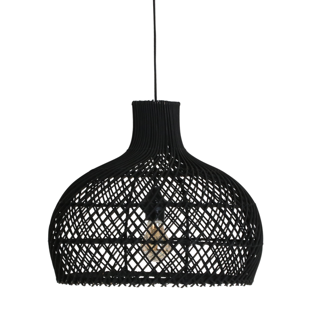 Suspension en rotin noir ajouré forme gourde – Ø42 cm