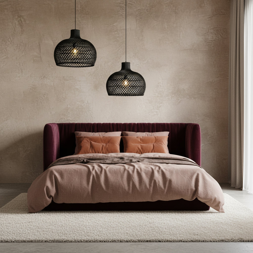 Suspension en rotin noir ajouré forme gourde – Ø42 cm