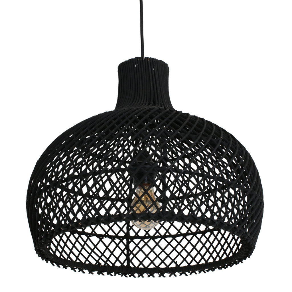 Suspension en rotin noir ajouré forme gourde – Ø42 cm