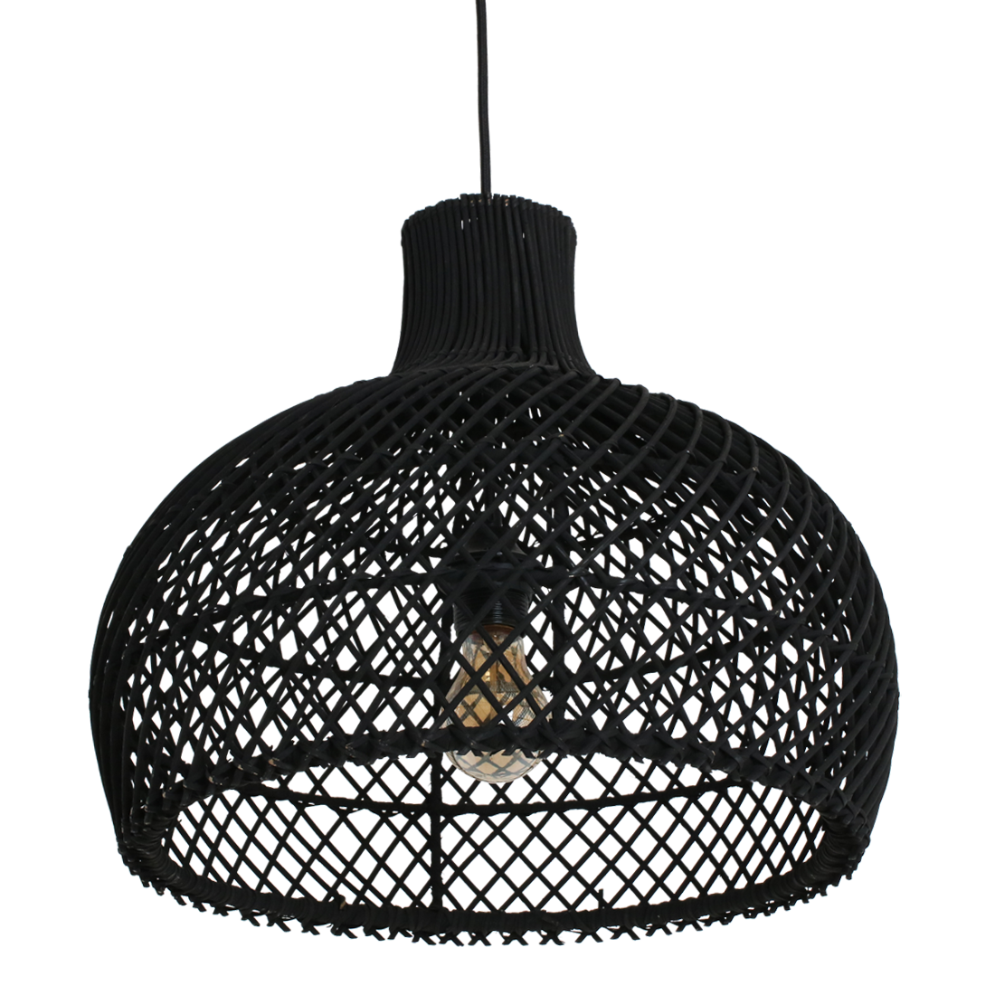 Suspension en rotin noir ajouré forme gourde – Ø42 cm