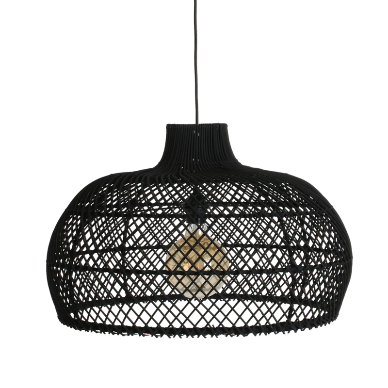 Suspension en rotin noir ajouré forme cloche – Ø57 cm