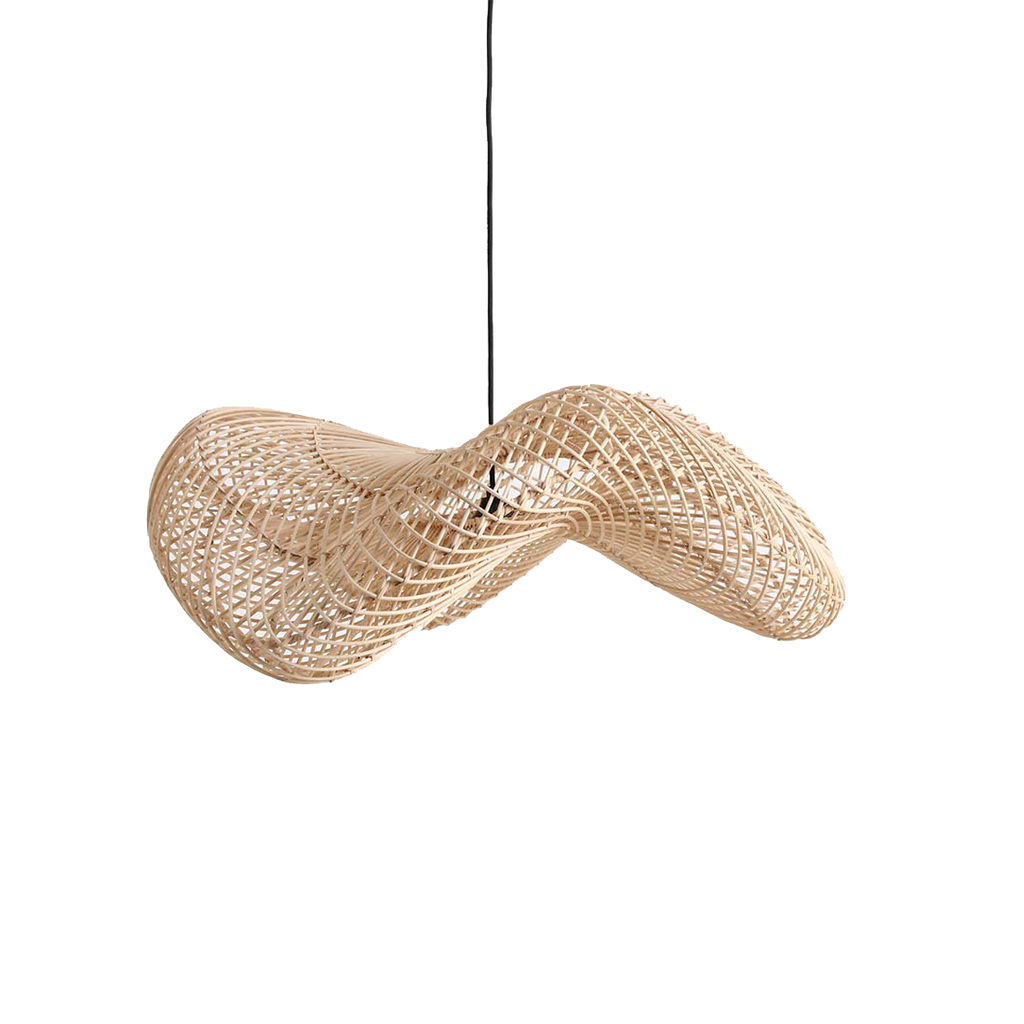 Suspension en rotin ondulé tressé naturel pour salon – Ø71 cm