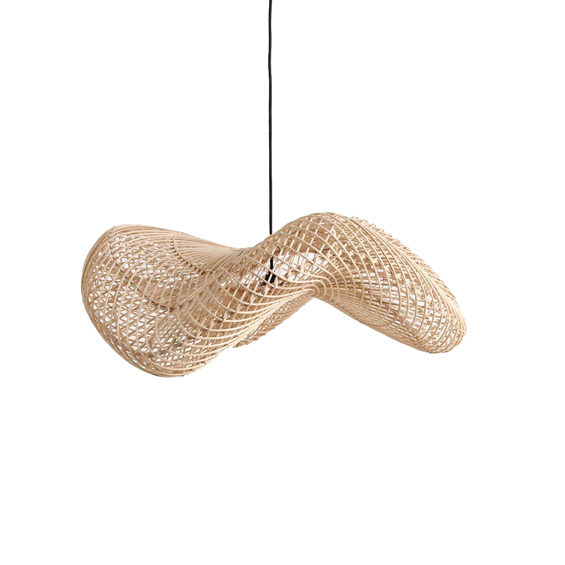 Suspension en rotin ondulé tressé naturel pour salon – Ø71 cm