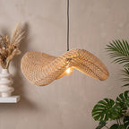 Suspension en rotin ondulé tressé naturel pour salon – Ø71 cm