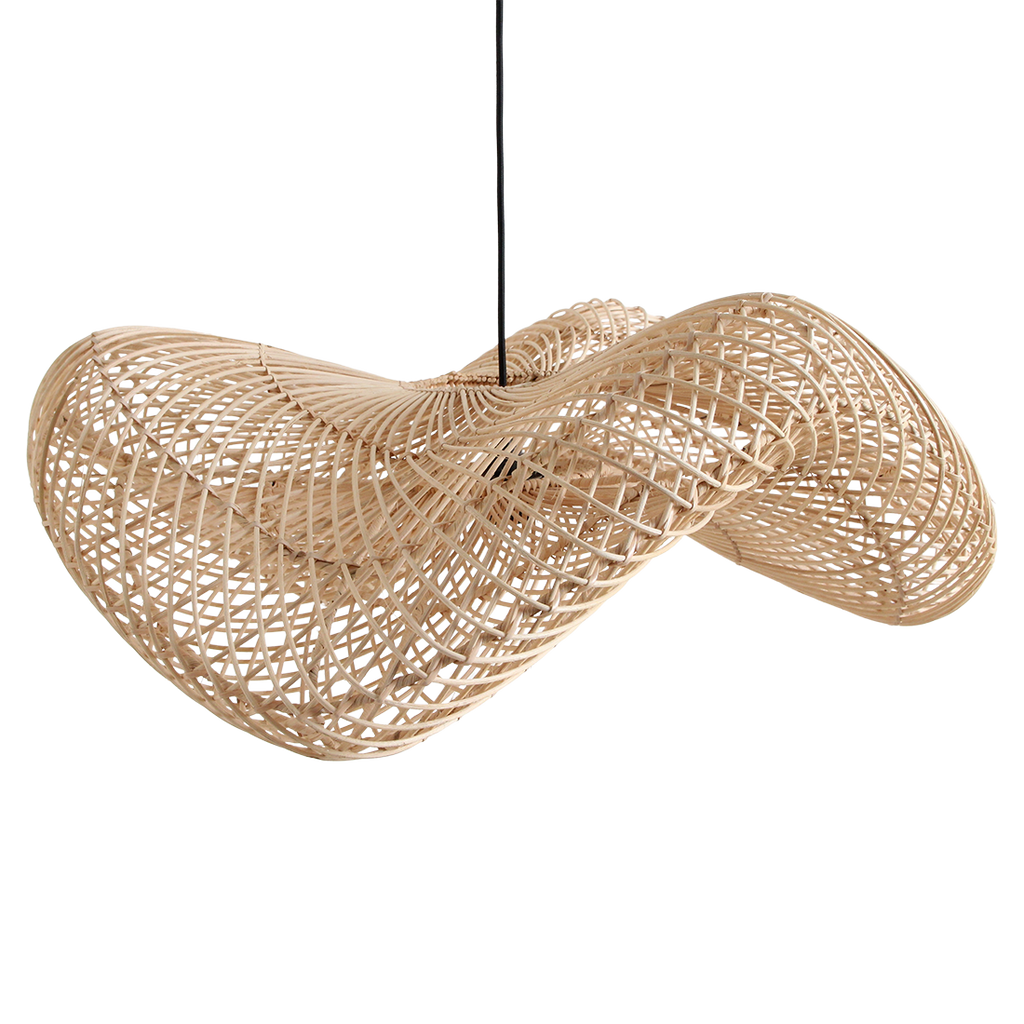 Suspension en rotin ondulé tressé naturel pour salon – Ø71 cm