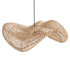 Suspension en rotin ondulé tressé naturel pour salon – Ø71 cm