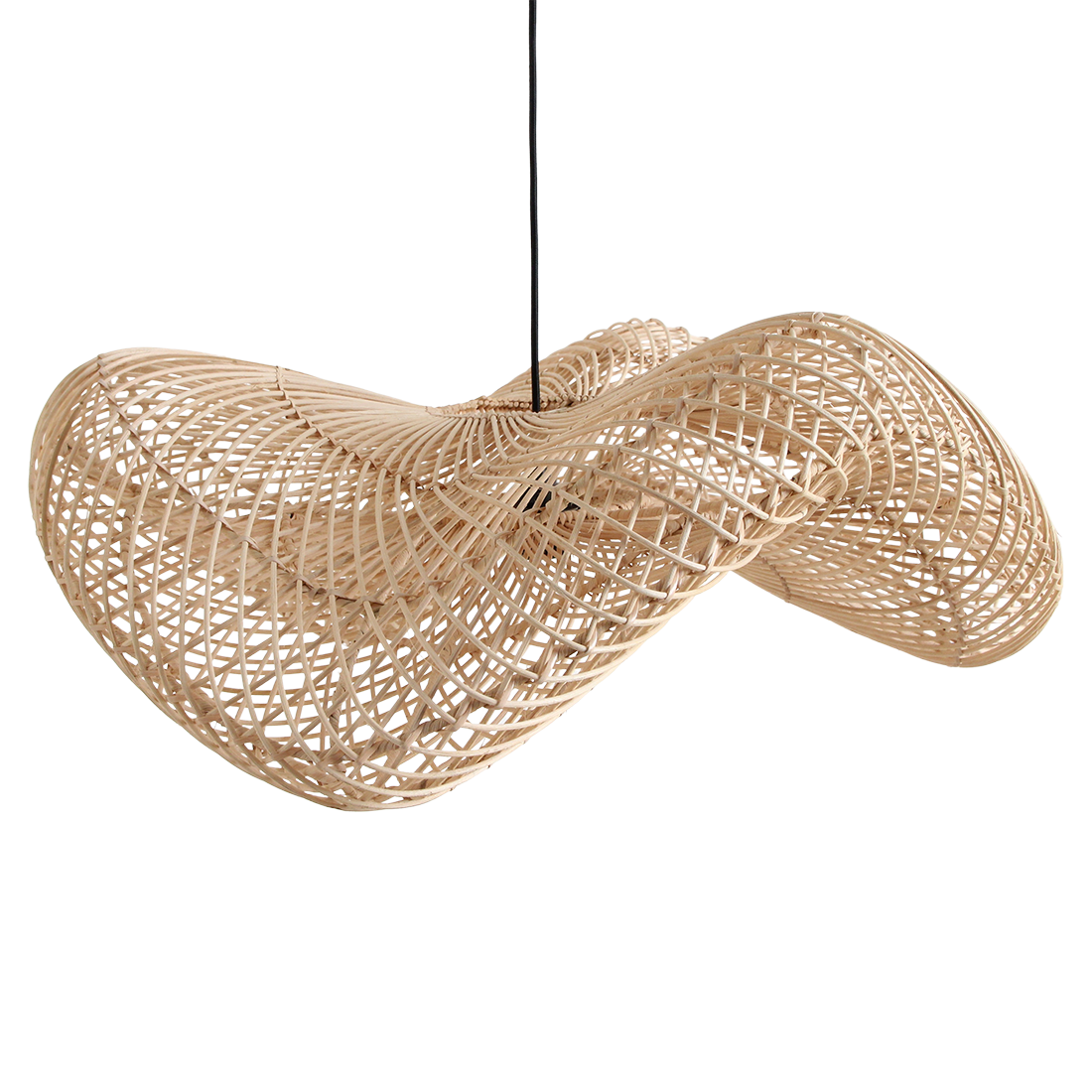 Suspension en rotin ondulé tressé naturel pour salon – Ø71 cm