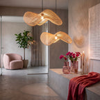 Suspension en rotin ondulé tressé naturel pour salon – Ø71 cm