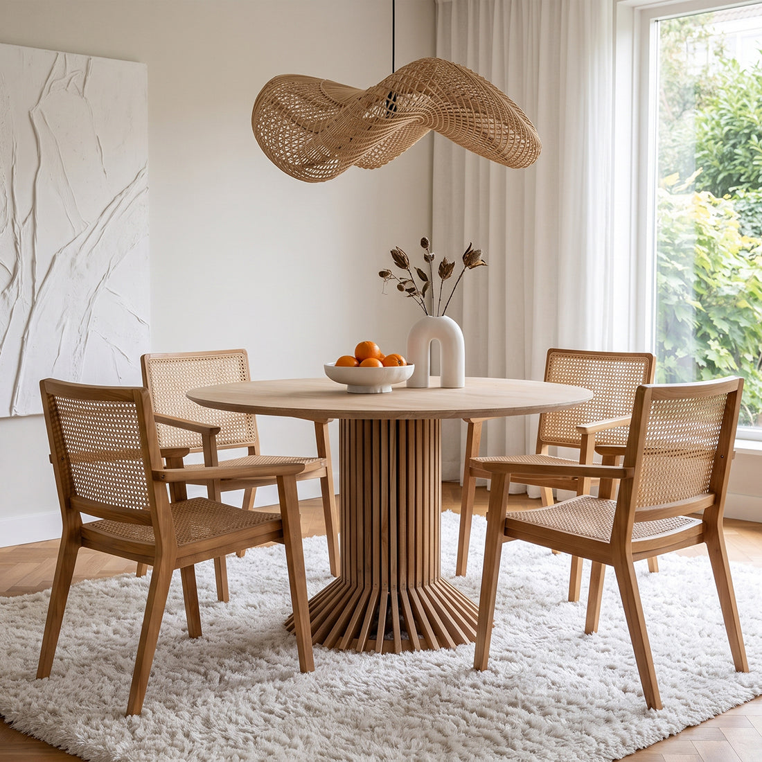 Suspension en rotin ondulé tressé naturel pour salon – Ø71 cm