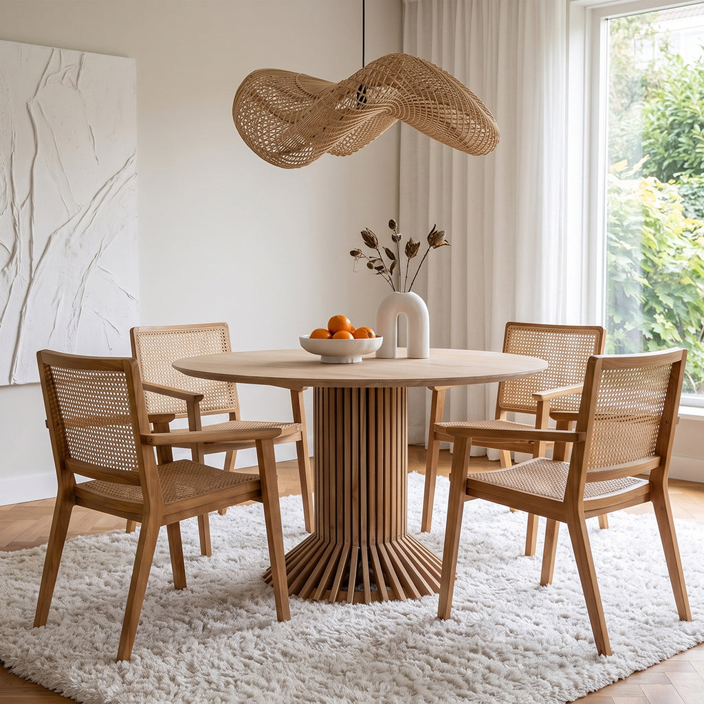 Suspension en rotin ondulé tressé naturel pour salon – Ø71 cm