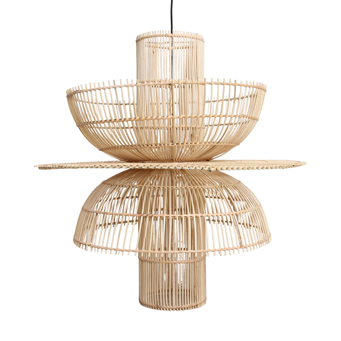 Hängeleuchte aus Naturrattan in offener Blütenform – Ø65 cm