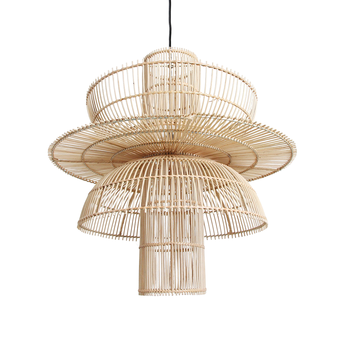 Hängeleuchte aus Naturrattan in offener Blütenform – Ø65 cm