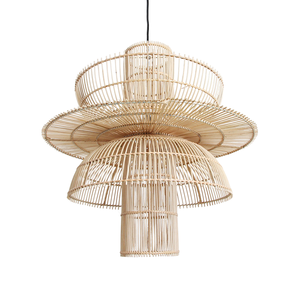 Hängeleuchte aus Naturrattan in offener Blütenform – Ø65 cm