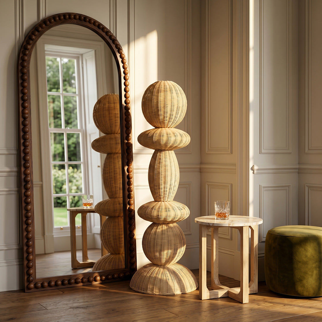 Lampadaire en rotin naturel pour salon – H140 cm