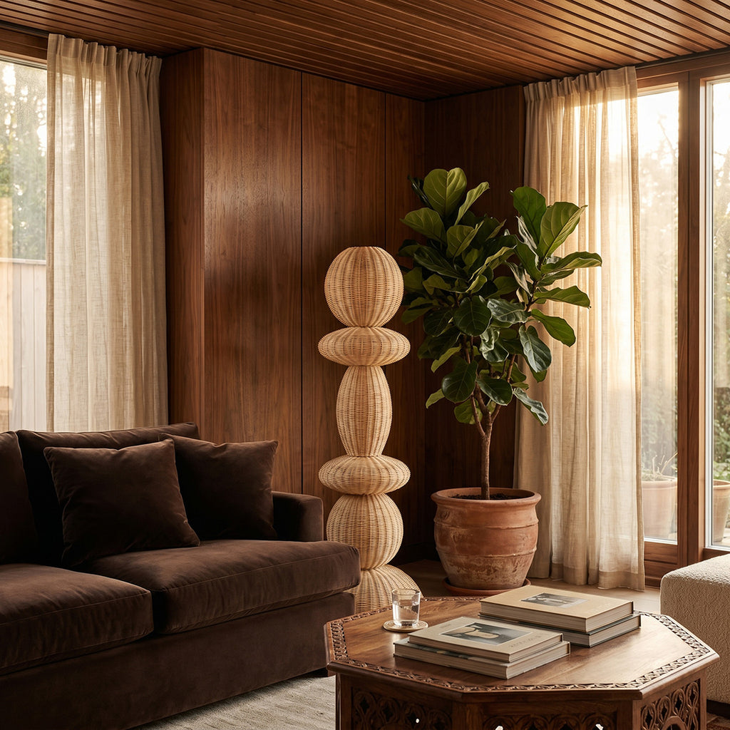 Lampadaire en rotin naturel pour salon – H140 cm
