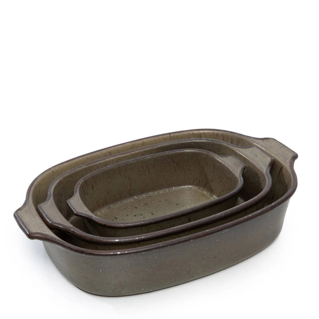 Plateau rectangulaire en céramique vert grisé aspect tacheté avec poignées – 35x23 cm