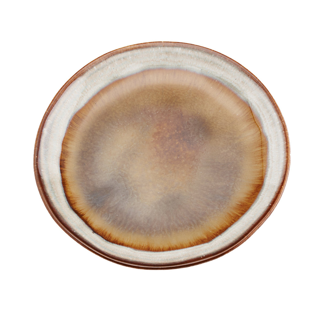 Assiette apéritif ronde en grès émaillé brun-beige