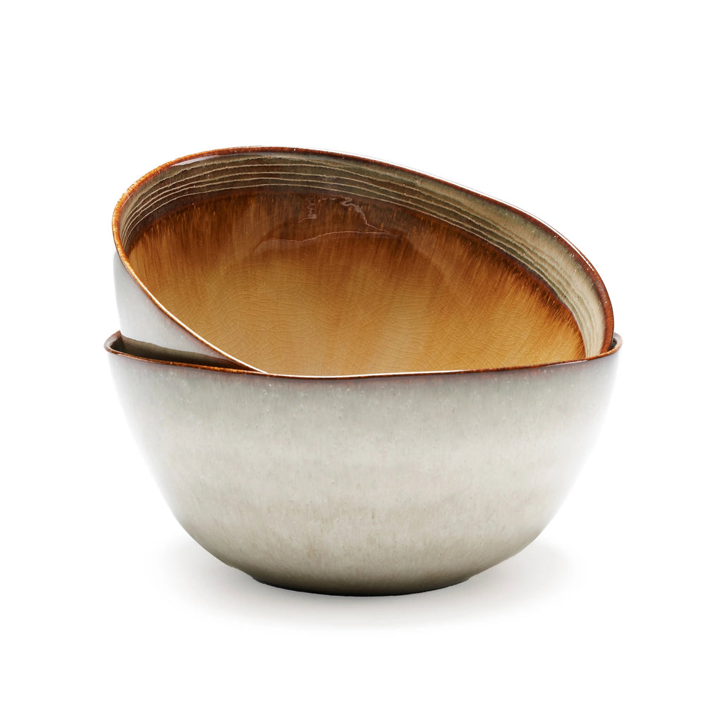 Bol en céramique artisanale bords irréguliers blanc cassé et brun