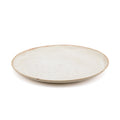 Assiette plate en grès ivoire moucheté bord brun artisanal