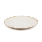 Assiette plate en grès ivoire moucheté bord brun artisanal