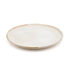 Assiette plate en grès blanc cassé bord doré artisanal