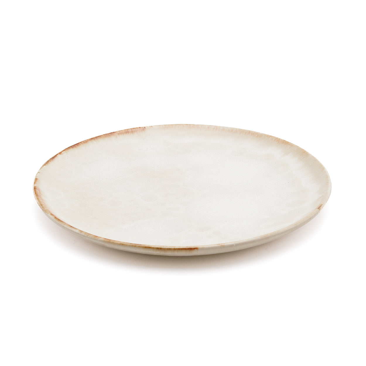 Assiette plate en grès blanc cassé bord doré artisanal