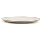 Assiette plate en grès blanc cassé bord doré artisanal