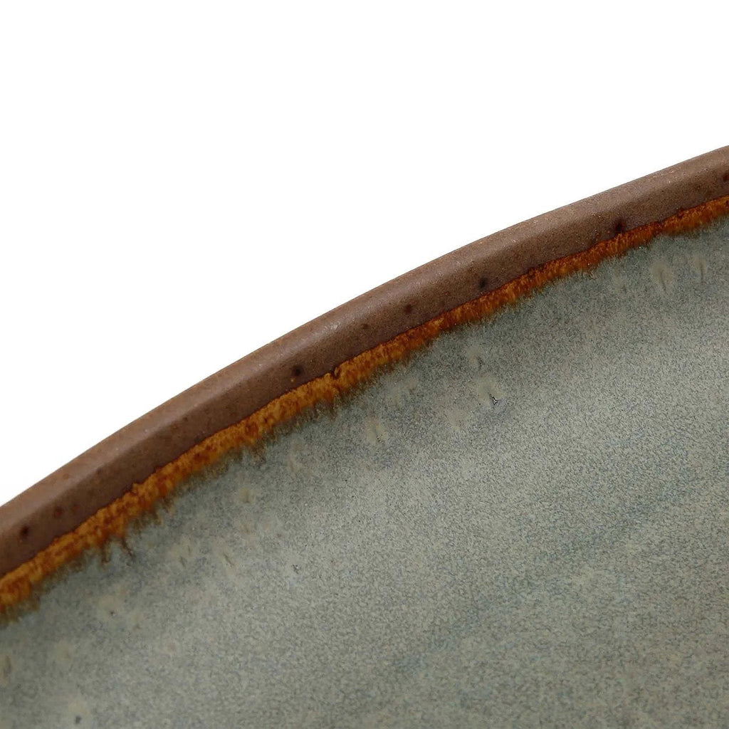 Plateau de service ovale en grès émaillé gris brun fait main – 34x16 cm