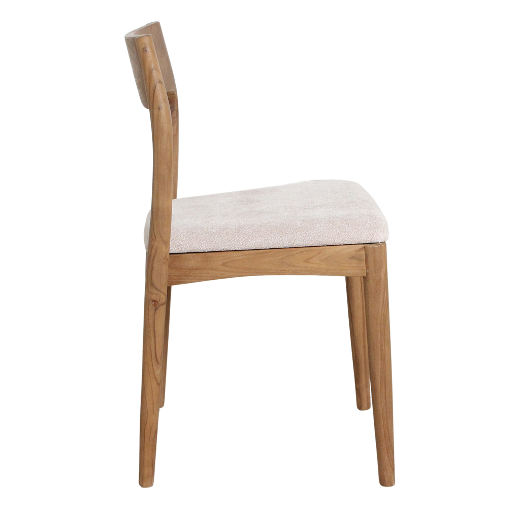 Chaise de salle à manger en bois de teck et tissu beige ajourée