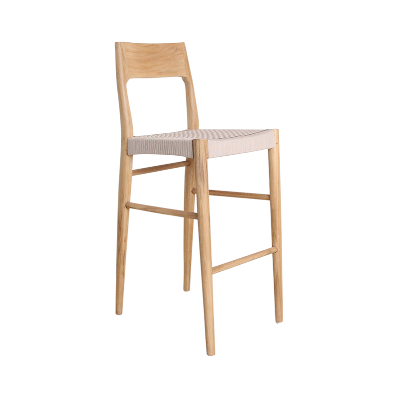 Tabouret bar teck clair corde beige extérieur – H109 cm