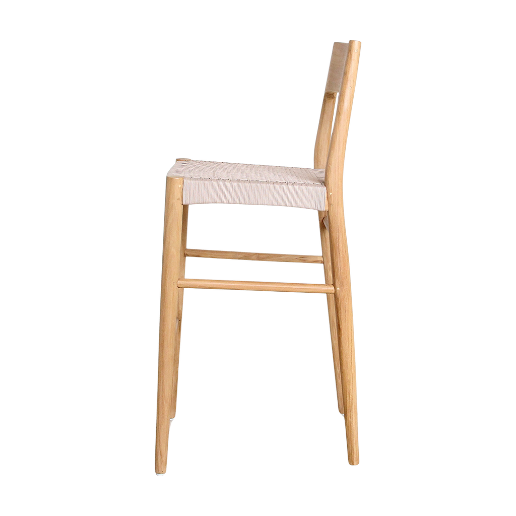 Tabouret bar teck clair corde beige extérieur – H109 cm
