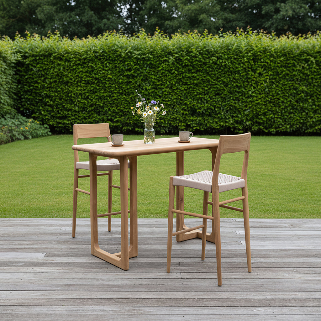 Tabouret bar teck clair corde beige extérieur – H109 cm