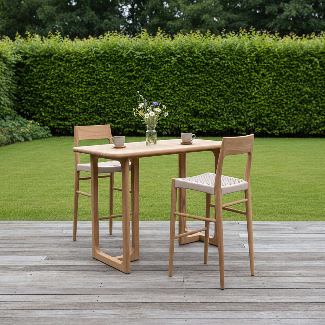 Tabouret bar teck clair corde beige extérieur – H109 cm