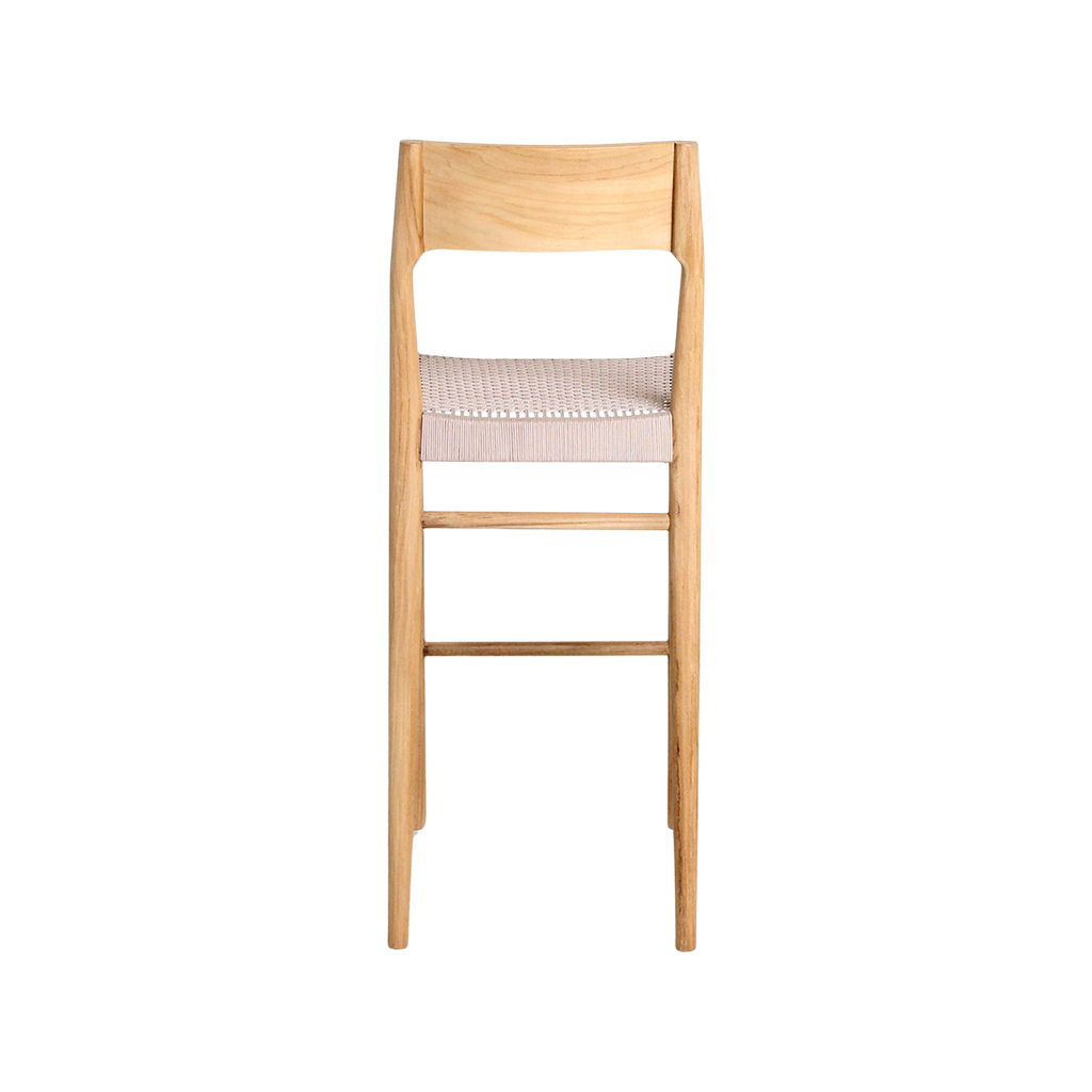 Tabouret bar teck clair corde beige extérieur – H109 cm