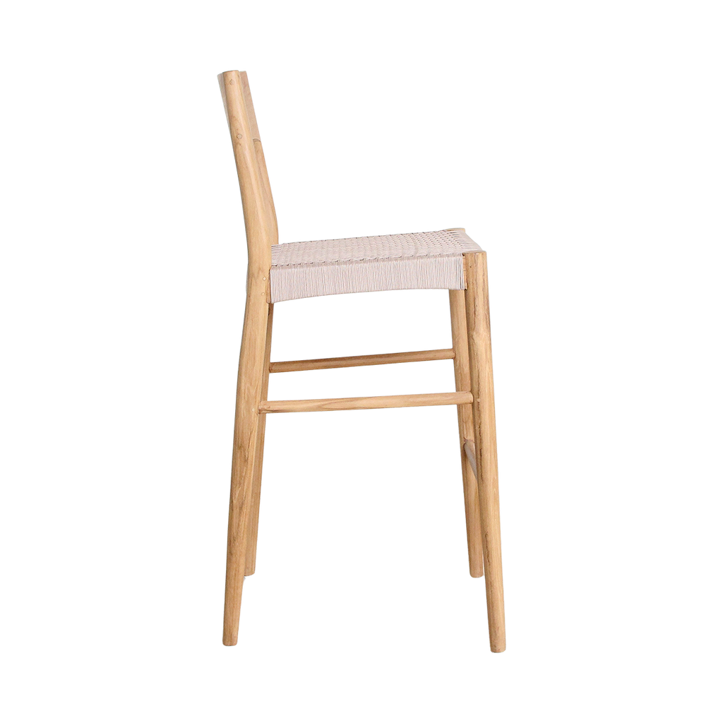 Tabouret bar teck clair corde beige extérieur – H109 cm
