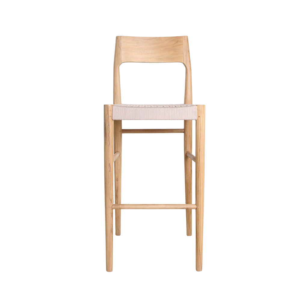 Tabouret bar teck clair corde beige extérieur – H109 cm