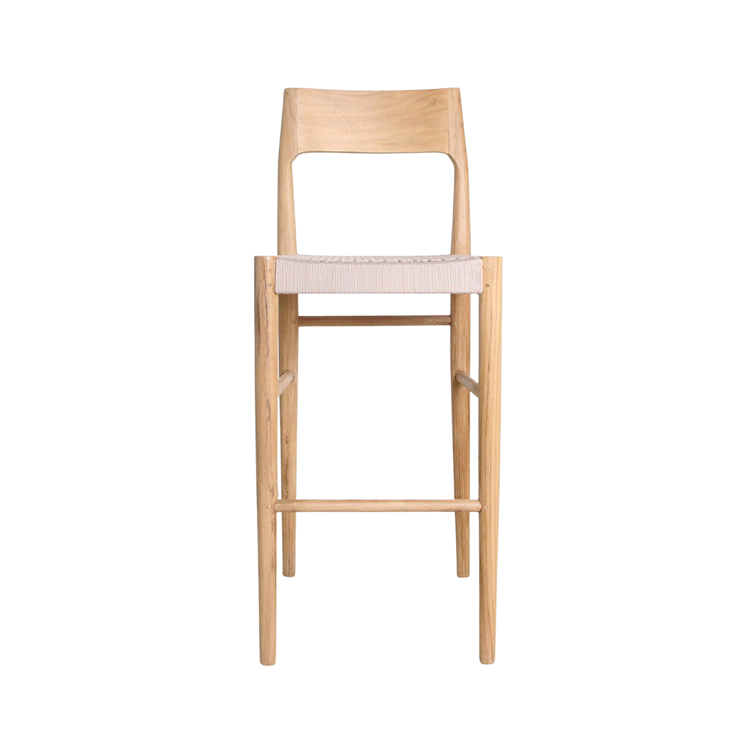 Tabouret bar teck clair corde beige extérieur – H109 cm