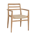 Chaises de jardin en teck naturel avec accoudoirs et assise tressée – Lot de 2