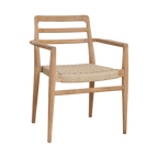 Chaises de jardin en teck naturel avec accoudoirs et assise tressée – Lot de 2