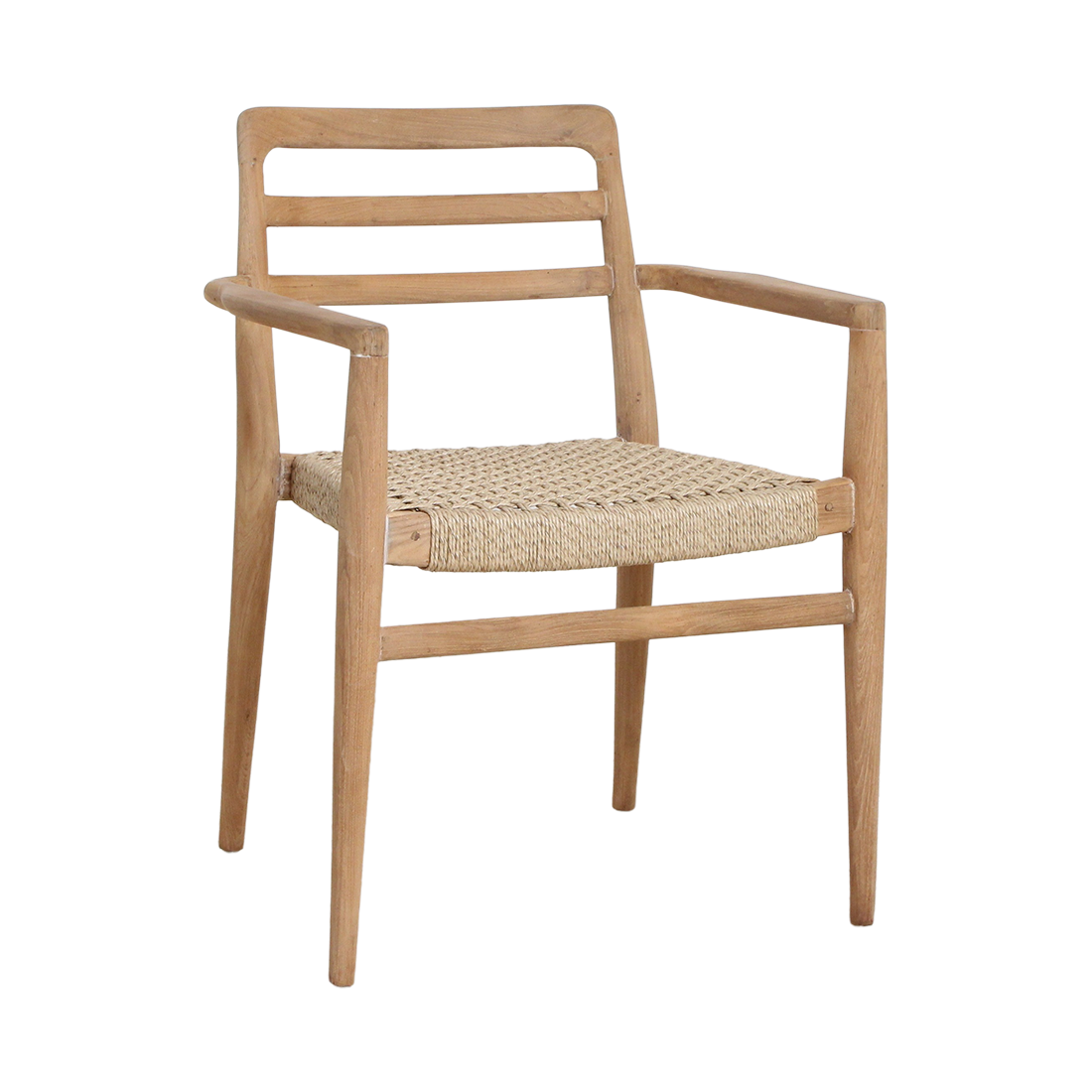 Chaises de jardin en teck naturel avec accoudoirs et assise tressée – Lot de 2