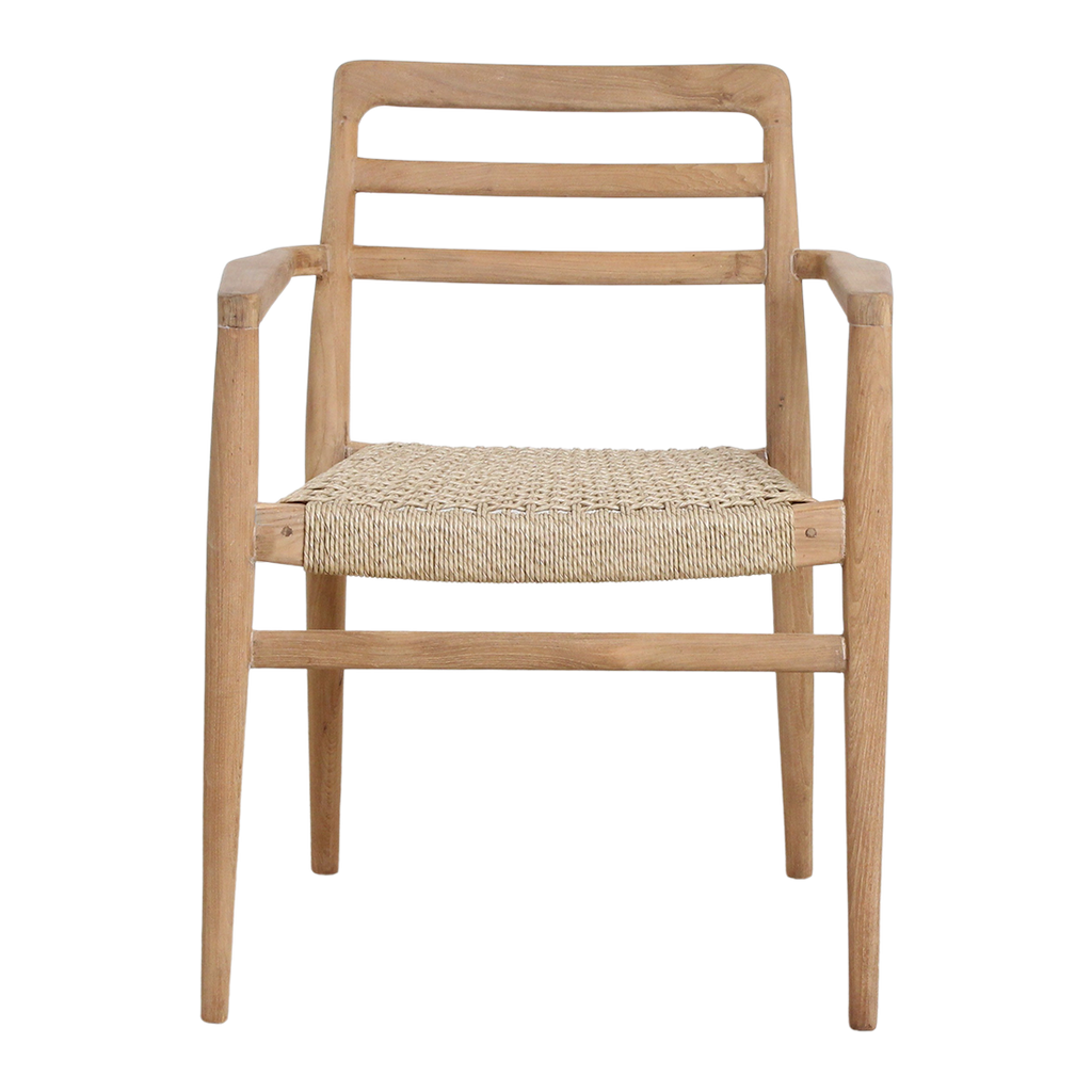 Chaises de jardin en teck naturel avec accoudoirs et assise tressée – Lot de 2