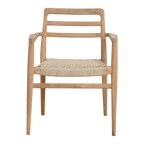 Chaises de jardin en teck naturel avec accoudoirs et assise tressée – Lot de 2