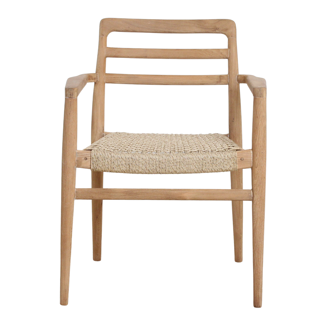 Chaises de jardin en teck naturel avec accoudoirs et assise tressée – Lot de 2