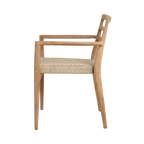 Chaises de jardin en teck naturel avec accoudoirs et assise tressée – Lot de 2