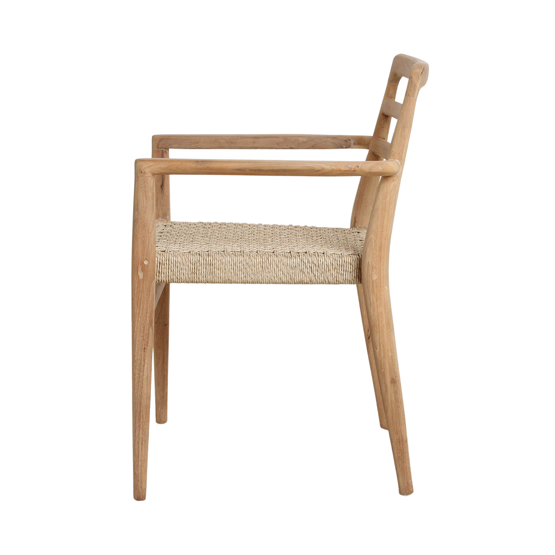 Chaises de jardin en teck naturel avec accoudoirs et assise tressée – Lot de 2