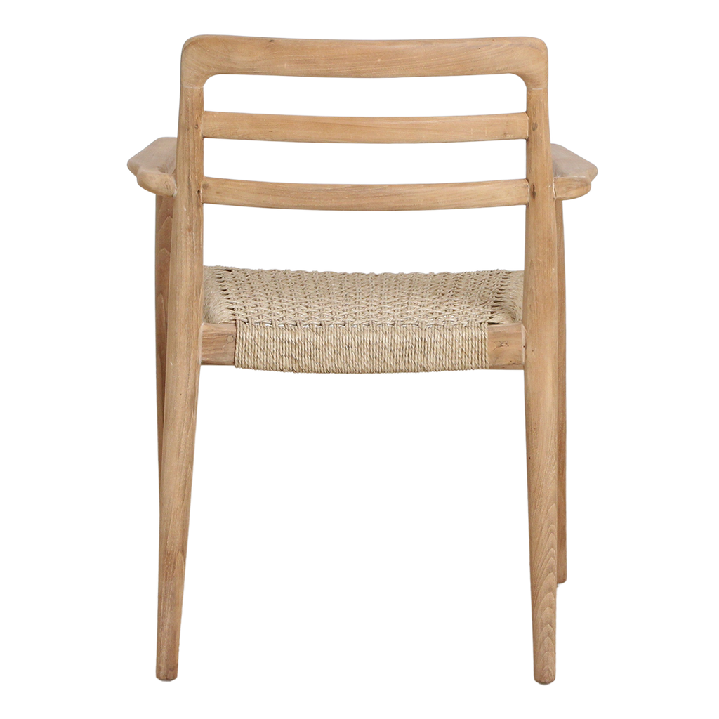 Chaises de jardin en teck naturel avec accoudoirs et assise tressée – Lot de 2