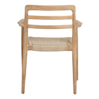Chaises de jardin en teck naturel avec accoudoirs et assise tressée – Lot de 2